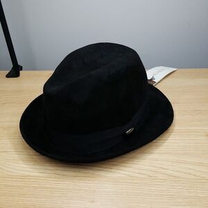SCALA Fedora Hat Mens XL Solid Black Vegan Suede